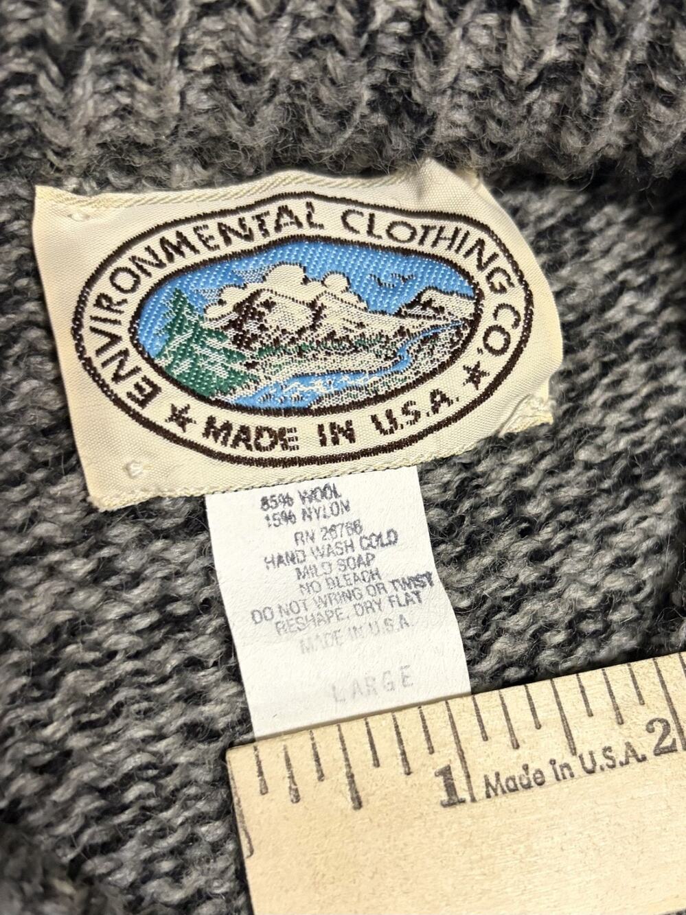Vintage Environmental Clothing Co Wool Crewneck Sweater Men's L Black Gray EUC